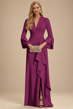 Rutipo Orchid Sheath/Column V-Neck Long Sleeves Mother Of The Bride Dresses
