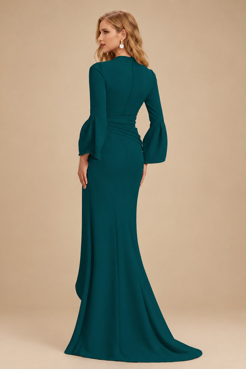 Rutipo Peacock Sheath/Column V-Neck Long Sleeves Mother Of The Bride Dresses