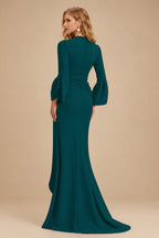 Rutipo Peacock Sheath/Column V-Neck Long Sleeves Mother Of The Bride Dresses