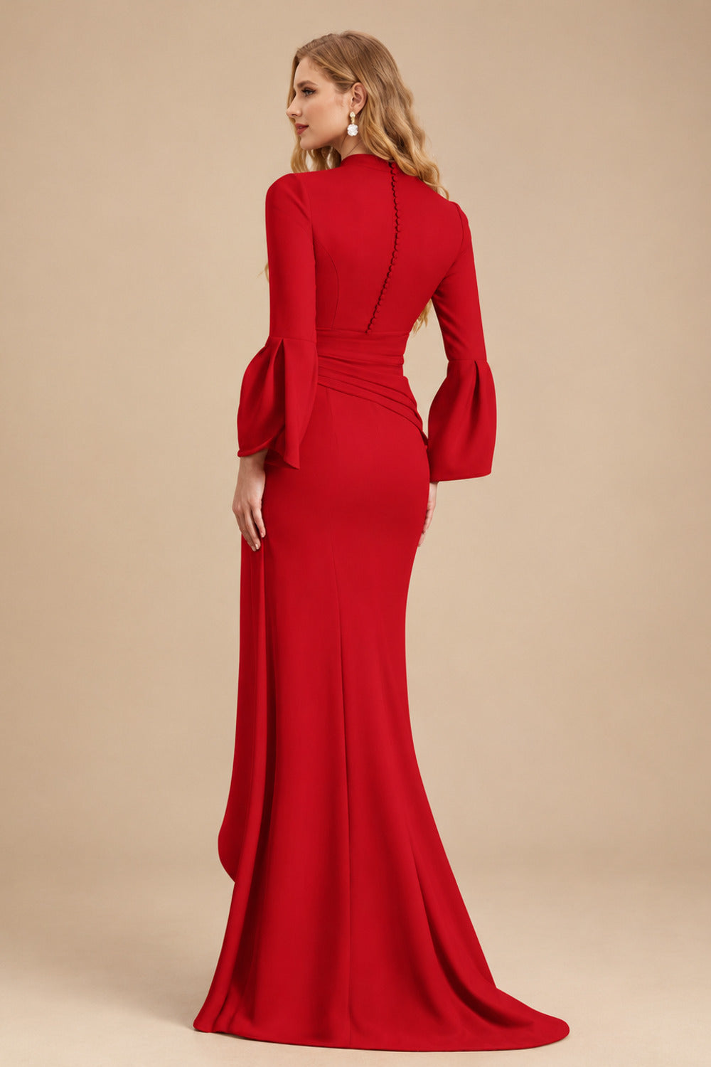 Rutipo Red Sheath/Column V-Neck Long Sleeves Mother Of The Bride Dresses