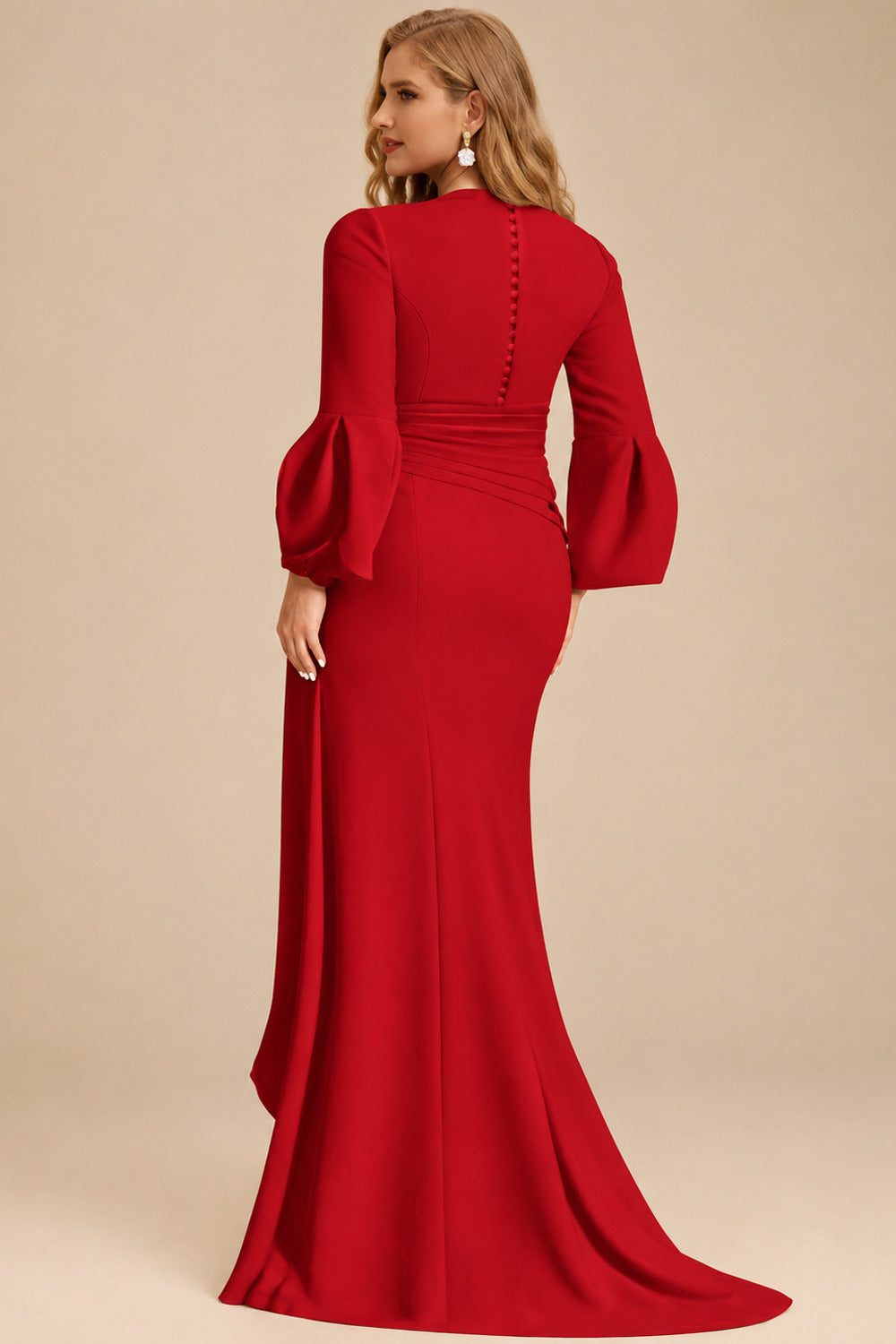 Rutipo Red Sheath/Column V-Neck Long Sleeves Mother Of The Bride Dresses