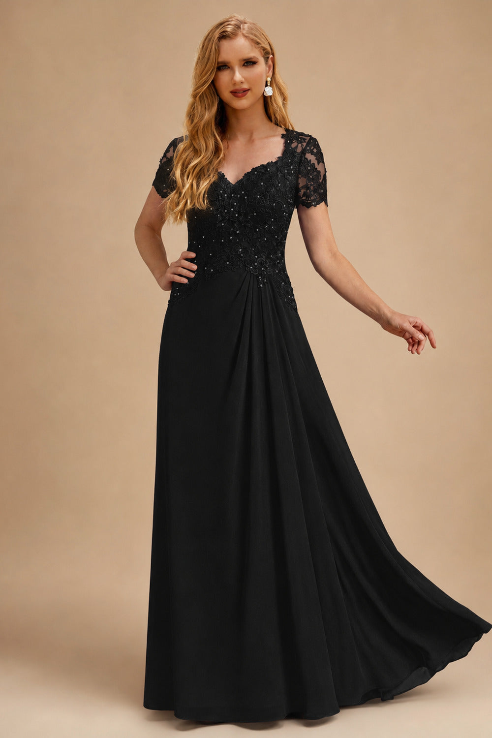 Rutipo Black Sheath/Column Sweetheart Chiffon/Lace Mother Of The Bride Dresses