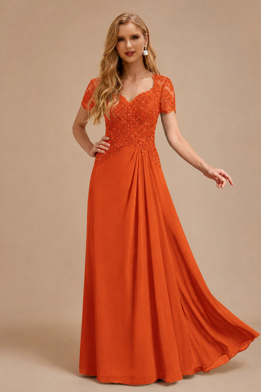 Rutipo Burnt Orange Sheath/Column Sweetheart Chiffon/Lace Mother Of The Bride Dresses
