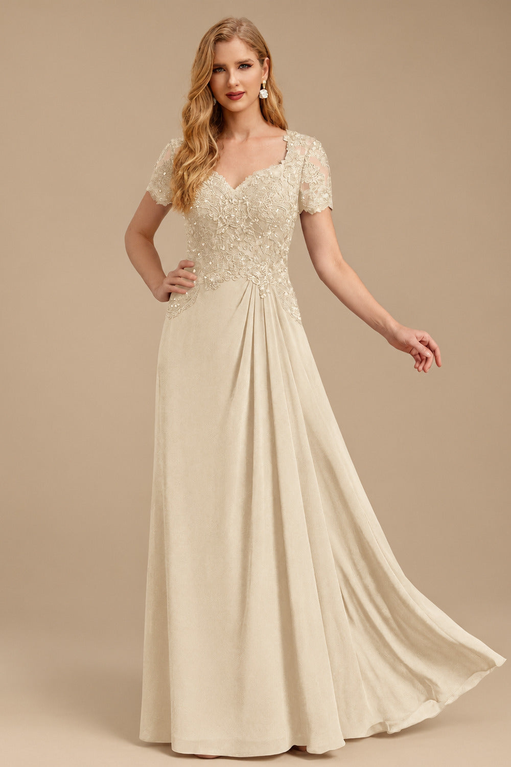 Rutipo Champagne Sheath/Column Sweetheart Chiffon/Lace Mother Of The Bride Dresses