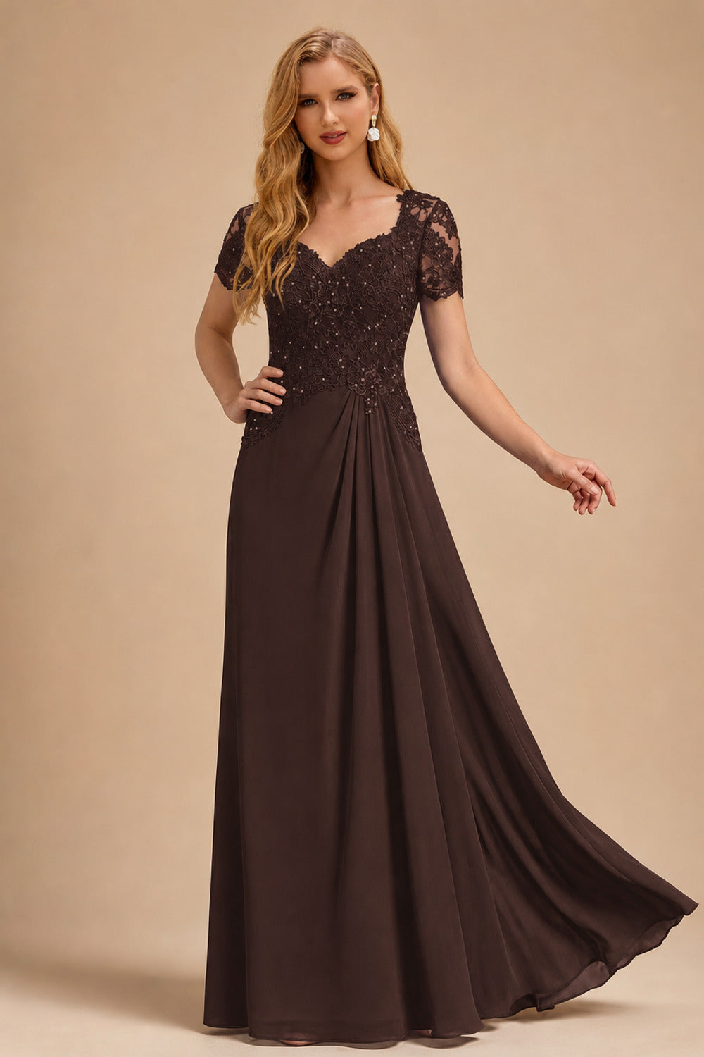 Rutipo Chocolate Sheath/Column Sweetheart Chiffon/Lace Mother Of The Bride Dresses