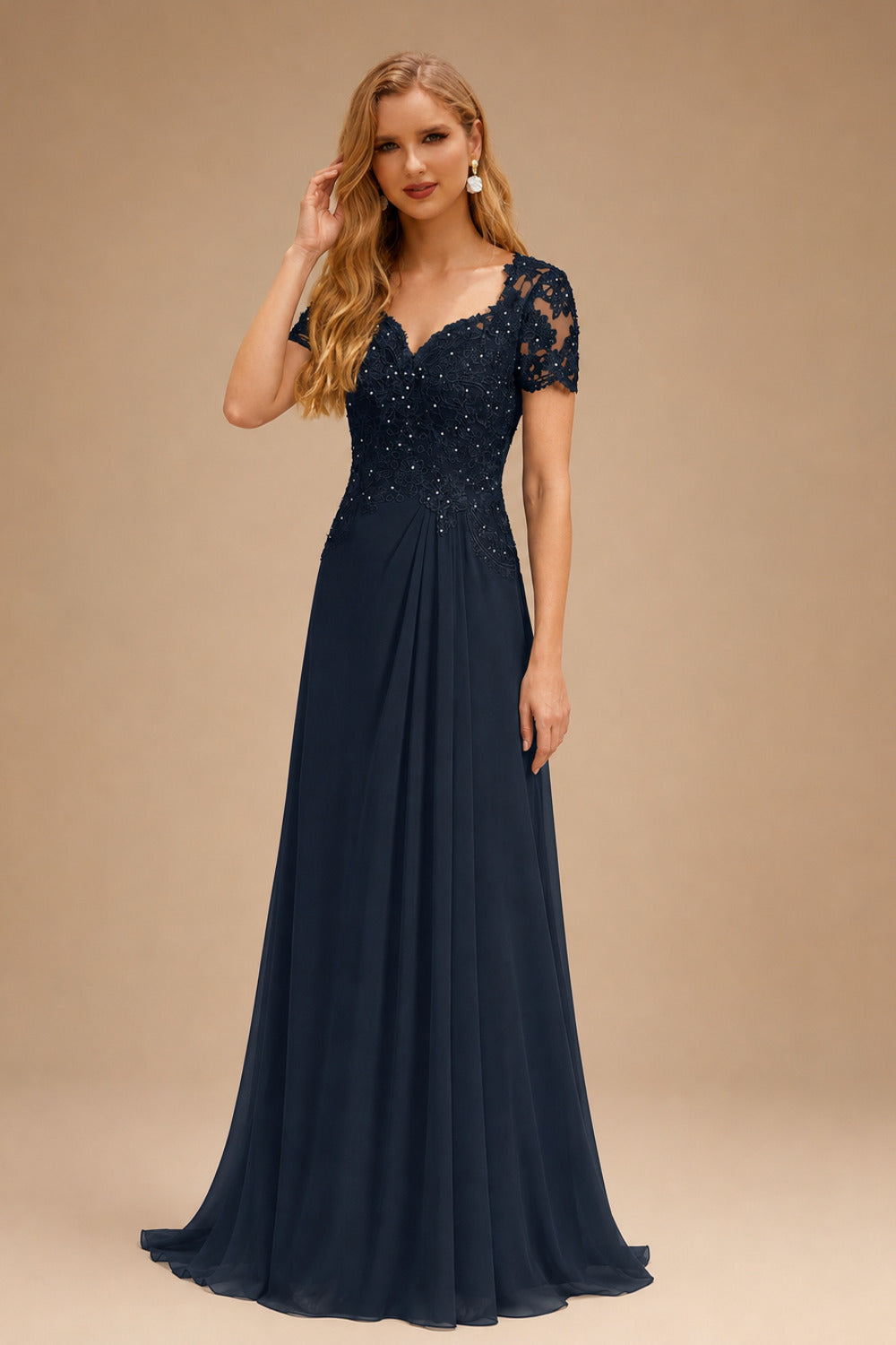 Rutipo Dark Navy Sheath/Column Sweetheart Chiffon/Lace Mother Of The Bride Dresses