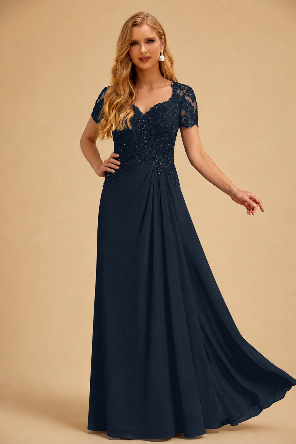 Rutipo Dark Navy Sheath/Column Sweetheart Chiffon/Lace Mother Of The Bride Dresses