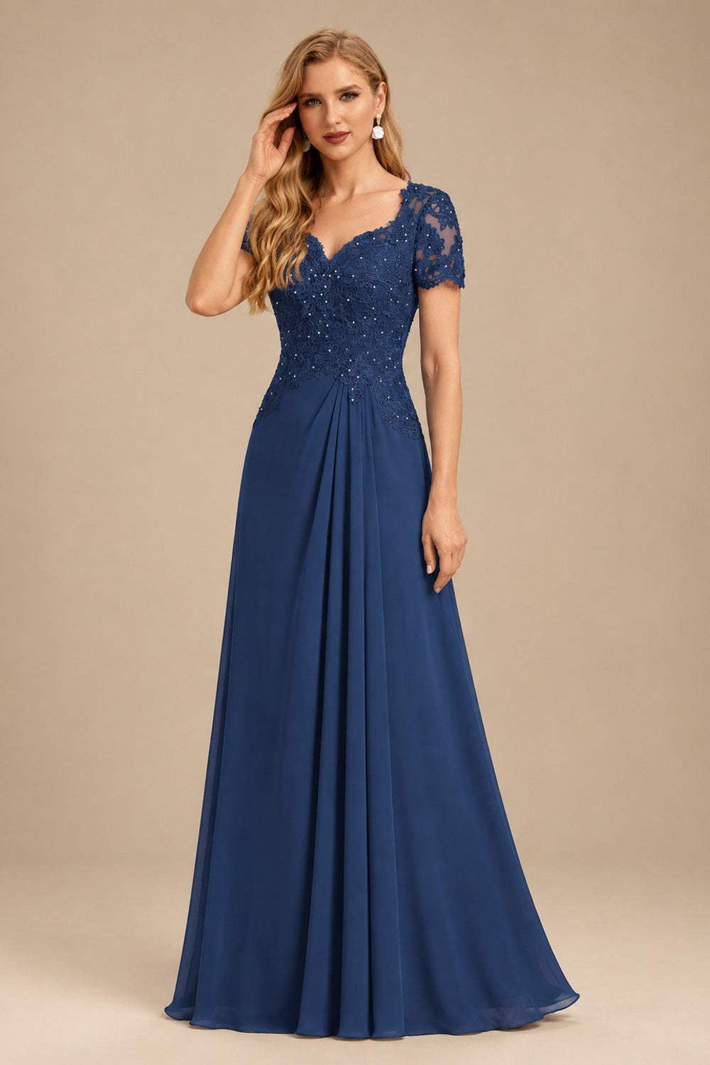Rutipo Navy Blue Sheath/Column Sweetheart Chiffon/Lace Mother Of The Bride Dresses