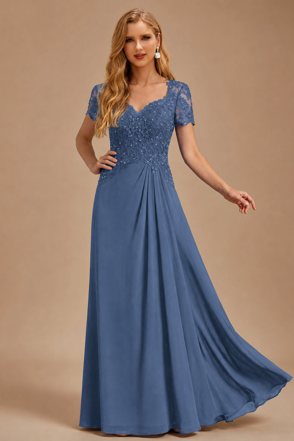 Rutipo Slate Blue Sheath/Column Sweetheart Chiffon/Lace Mother Of The Bride Dresses