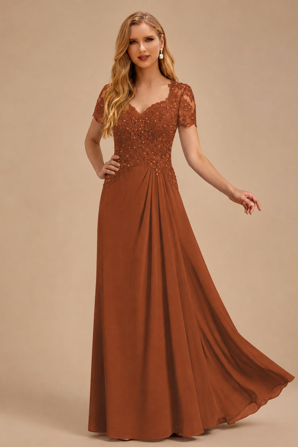 Rutipo Terracotta Sheath/Column Sweetheart Chiffon/Lace Mother Of The Bride Dresses