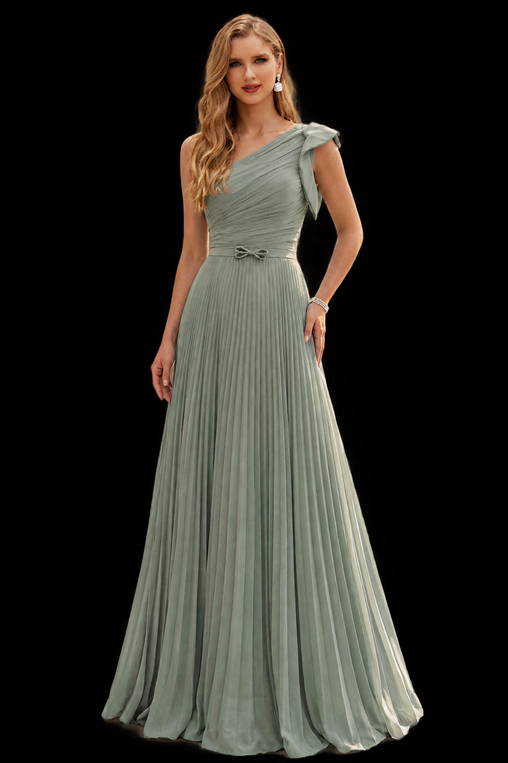 Rutipo As Picture Elegant Pleated One-Shoulder Sleeveless Floor-Length Mother Of The Bride Dresses With Pleated