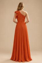 Rutipo Burnt Orange Elegant Pleated One-Shoulder Sleeveless Floor-Length Mother Of The Bride Dresses With Pleated
