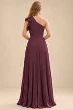 Rutipo Cabernet Elegant Pleated One-Shoulder Sleeveless Floor-Length Mother Of The Bride Dresses With Pleated