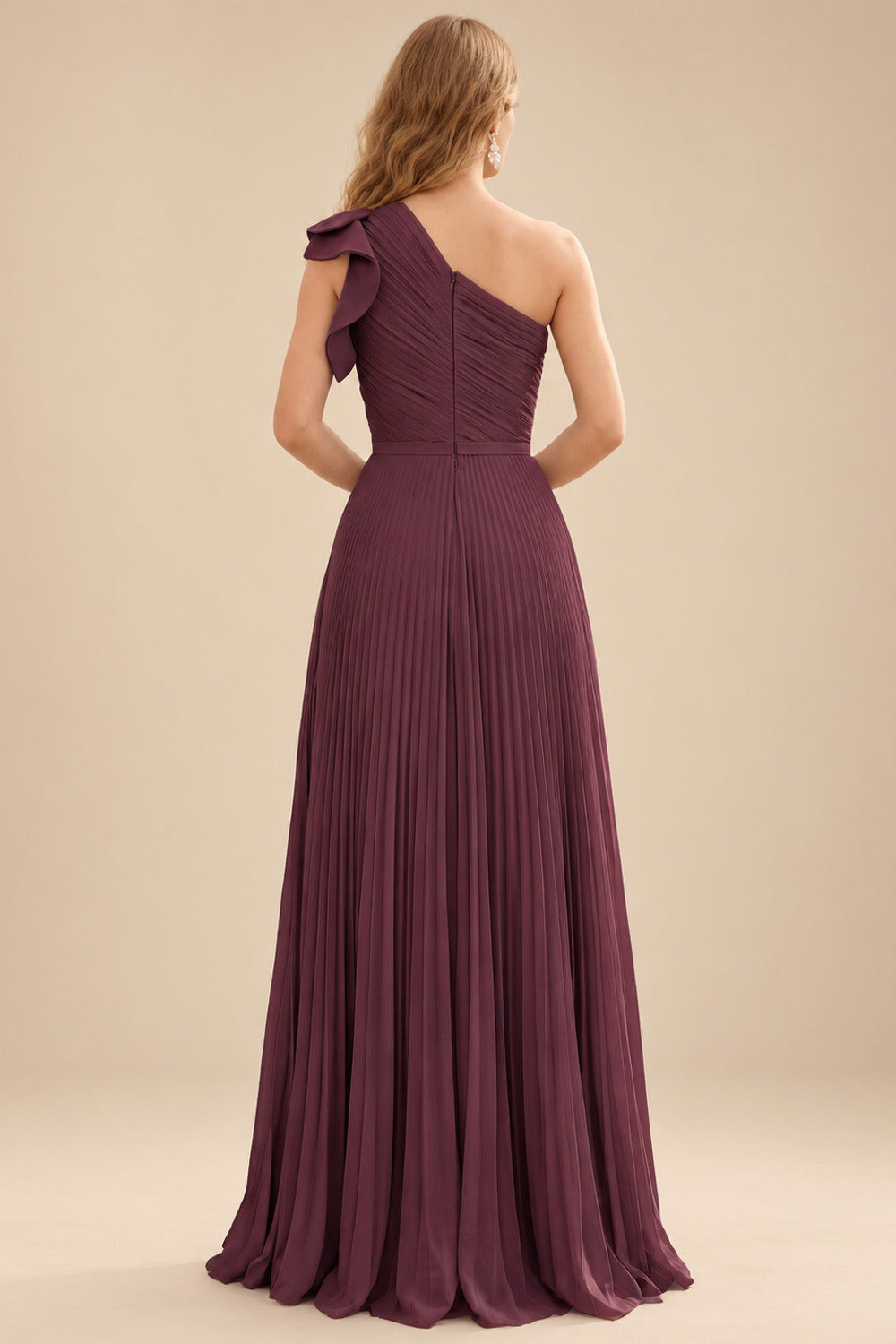 Rutipo Cabernet Elegant Pleated One-Shoulder Sleeveless Floor-Length Mother Of The Bride Dresses With Pleated