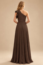 Rutipo Chocolate Elegant Pleated One-Shoulder Sleeveless Floor-Length Mother Of The Bride Dresses With Pleated
