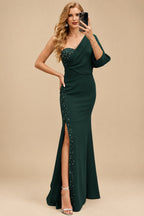Rutipo Dark Green One-Shoulder Luxury Beading Trumpet/Mermaid Mother Of The Bride Dresses