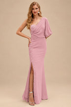 Rutipo Dusty Rose One-Shoulder Luxury Beading Trumpet/Mermaid Mother Of The Bride Dresses