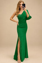 Rutipo Forest Green One-Shoulder Luxury Beading Trumpet/Mermaid Mother Of The Bride Dresses