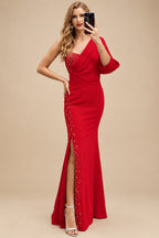 Rutipo Red One-Shoulder Luxury Beading Trumpet/Mermaid Mother Of The Bride Dresses