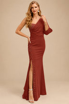 Rutipo Vermilion One-Shoulder Luxury Beading Trumpet/Mermaid Mother Of The Bride Dresses