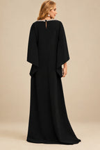 Rutipo Black Modest Sparkle Scoop Neck Bell Sleeves Stretch Chiffon Mother Of The Bride Dresses