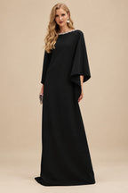 Rutipo Black Modest Sparkle Scoop Neck Bell Sleeves Stretch Chiffon Mother Of The Bride Dresses