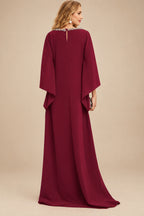 Rutipo Burgundy Modest Sparkle Scoop Neck Bell Sleeves Stretch Chiffon Mother Of The Bride Dresses