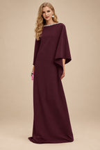 Rutipo Cabernet Modest Sparkle Scoop Neck Bell Sleeves Stretch Chiffon Mother Of The Bride Dresses
