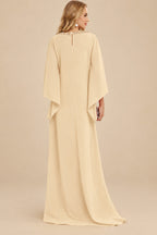 Rutipo Champagne Modest Sparkle Scoop Neck Bell Sleeves Stretch Chiffon Mother Of The Bride Dresses