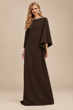 Rutipo Chocolate Modest Sparkle Scoop Neck Bell Sleeves Stretch Chiffon Mother Of The Bride Dresses