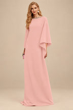 Rutipo Dusty Rose Modest Sparkle Scoop Neck Bell Sleeves Stretch Chiffon Mother Of The Bride Dresses