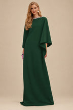 Rutipo Hunter Green Modest Sparkle Scoop Neck Bell Sleeves Stretch Chiffon Mother Of The Bride Dresses