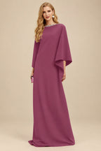 Rutipo Mulberry Modest Sparkle Scoop Neck Bell Sleeves Stretch Chiffon Mother Of The Bride Dresses