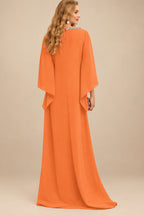 Rutipo Orange Modest Sparkle Scoop Neck Bell Sleeves Stretch Chiffon Mother Of The Bride Dresses