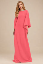 Rutipo Watermelon Modest Sparkle Scoop Neck Bell Sleeves Stretch Chiffon Mother Of The Bride Dresses