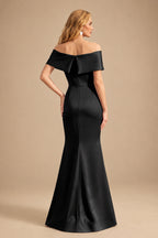 Rutipo Black Sheath/Column Off-The-Shoulder Sleeveless Satin Mother Of The Bride Dresses
