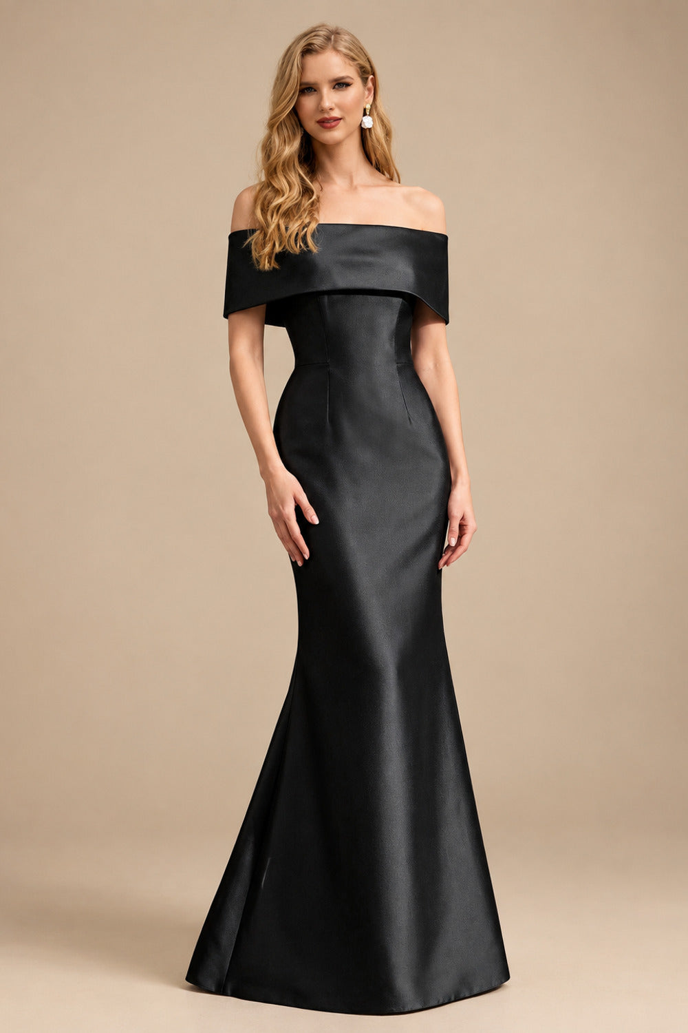 Rutipo Black Sheath/Column Off-The-Shoulder Sleeveless Satin Mother Of The Bride Dresses