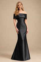 Rutipo Black Sheath/Column Off-The-Shoulder Sleeveless Satin Mother Of The Bride Dresses
