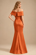 Rutipo Burnt Orange Sheath/Column Off-The-Shoulder Sleeveless Satin Mother Of The Bride Dresses