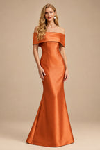 Rutipo Burnt Orange Sheath/Column Off-The-Shoulder Sleeveless Satin Mother Of The Bride Dresses