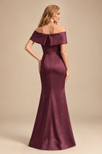 Rutipo Cabernet Sheath/Column Off-The-Shoulder Sleeveless Satin Mother Of The Bride Dresses