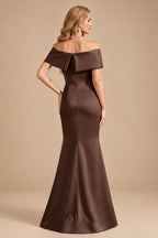 Rutipo Chocolate Sheath/Column Off-The-Shoulder Sleeveless Satin Mother Of The Bride Dresses