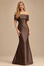 Rutipo Chocolate Sheath/Column Off-The-Shoulder Sleeveless Satin Mother Of The Bride Dresses