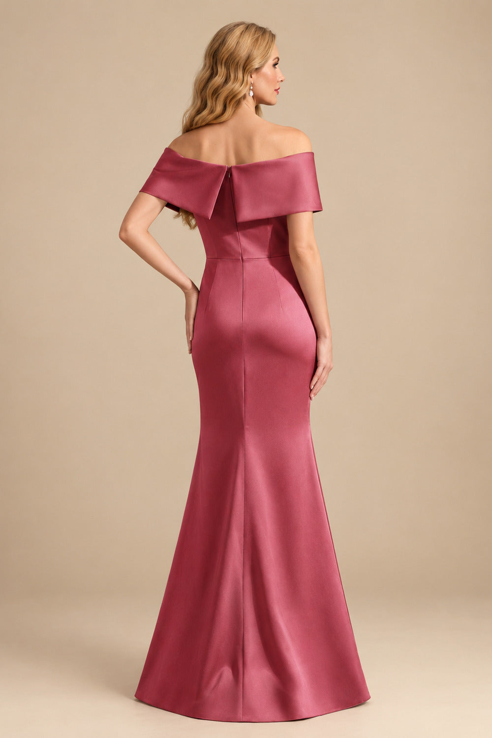 Rutipo Cinnamon Rose Sheath/Column Off-The-Shoulder Sleeveless Satin Mother Of The Bride Dresses