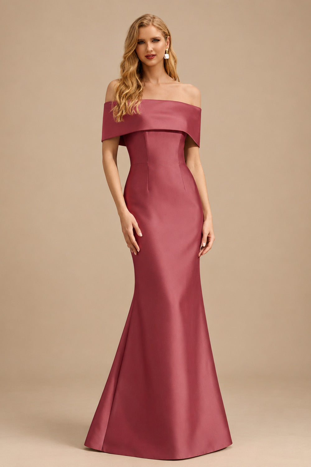 Rutipo Cinnamon Rose Sheath/Column Off-The-Shoulder Sleeveless Satin Mother Of The Bride Dresses