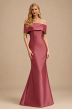 Rutipo Cinnamon Rose Sheath/Column Off-The-Shoulder Sleeveless Satin Mother Of The Bride Dresses