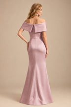 Rutipo Dusty Rose Sheath/Column Off-The-Shoulder Sleeveless Satin Mother Of The Bride Dresses