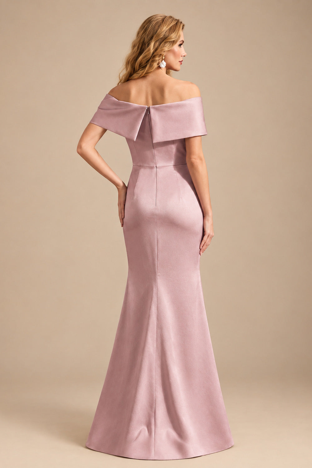 Rutipo Dusty Rose Sheath/Column Off-The-Shoulder Sleeveless Satin Mother Of The Bride Dresses
