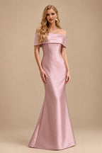 Rutipo Dusty Rose Sheath/Column Off-The-Shoulder Sleeveless Satin Mother Of The Bride Dresses
