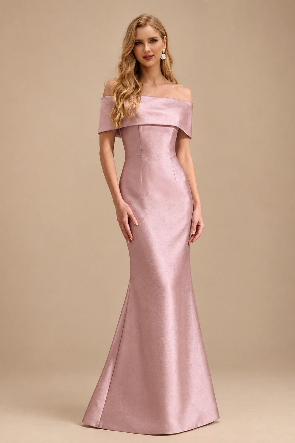 Rutipo Dusty Rose Sheath/Column Off-The-Shoulder Sleeveless Satin Mother Of The Bride Dresses